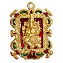 Ganesha on Laquered Golden Metal Plate - Wall Hanging