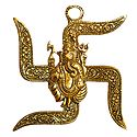 Ganesha on Swastik - Metal Wall Hanging