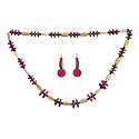 Magenta with Beige Beaded Necklace Set for Women