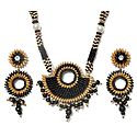 Wooden Bead Necklace with Paddy Pendant and Earrings