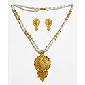 Bead Necklace with Gold Plated Pendant and Earrings