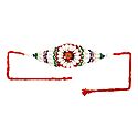 White and Multicolor Beaded Armlet on Saffron Cloth