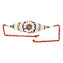 White and Multicolor Beaded Armlet on Saffron Cloth