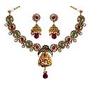 Stone Studded Necklace with Lakshmi Pendant and Earrings