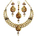 Stone Studded Kundan Necklace with Earrings and Mang Tika