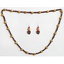 Beige and Dark Brown Wooden Beads with Natural Seed Necklace and Earrings 