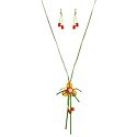 Green, Yellow and Saffron Felt Necklace with Earrings