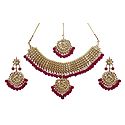 White Cut Glass with Red Bead Adjustable Necklace Set