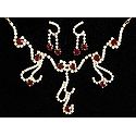 Maroon and White Stone Studded Necklace and Earrings