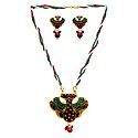 Multicolor Beaded Necklace with Meenakari Metal Pendant and Earrings