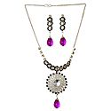 Black and White Stone Studded Necklace with Earrings