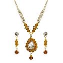 White Stone Studded Golden Necklace and Earrings