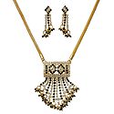 Black and White Stone Studded and Gold Plated Necklace Set with Jhalar Pendant