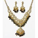 White Stone Studded Necklace Set with Black Beads