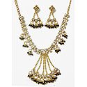 White Stone Studded Necklace Set with Black Beads