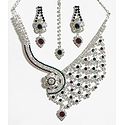White, Maroon and Green Stone Studded Necklace and Earrings