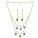 Black Stone Studded Two Layer Golden Necklace and Earrings