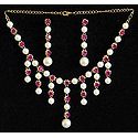 Pearl and Magenta Stone Studded Necklace and Earrings