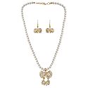 Faux Pearl Necklace with Gold Plated and Stone Studded Earrings