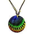 Peacock Feather Round Shell Pendant