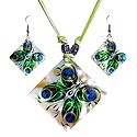 Peacock Feather Square Shell Pendant Set