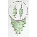 Light Green Beaded Spring Necklace with Jhalar Pendant and Earrings