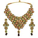 Faux Citrine, Amethyst and Emerald Studded Lacquered Necklace Set
