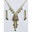 White, Maroon and Green Stone Studded Necklace and Earrings