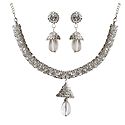 White Stone Studded Necklace with Earrings
