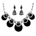 Faux Onyx Studded Necklace and Earrings