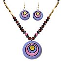 Hand Painted Mauve with Pink Terracotta Necklace with Disc Pendant and Earrings