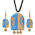 Terracotta Necklace with Hand Painted Pendant and Earrings