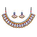 Blue with White Macrame Thread Necklace and Earrings with Saffron and White Beads