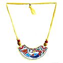 Adjustable Necklace with Hand Painted Peacock on Cardboard Pendant