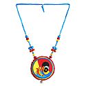 Adjustable Necklace with Hand Painted Cardboard Pendant - Durga Holding Ganesha