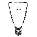 Black with Silver Beaded Tibetan Necklace and Earrings