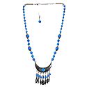 Cyan with Silver Beaded Tibetan Necklace and Earrings