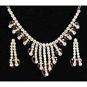White and Purple Stone Studded Necklace, Earrings