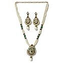 White Bead Necklace with Kundan Pendant and Earrings