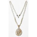 White Bead Necklace with White Stone Studded Pendant