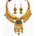 Golden Metal Necklace with Pendant and Earrings