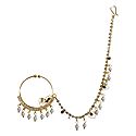 White Stone Studded Golden Nose Ring with Chain