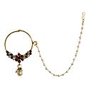 Stone Studded Non Piercing Nose Ring with Beaded Chain