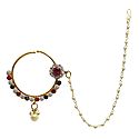 Stone Studded Non Piercing Nose Ring with Beaded Chain