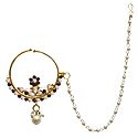 Stone Studded Non Piercing Nose Ring with Beaded Chain