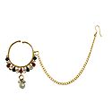 Kundan with Cubic Zirconia Non Piercing Nose Ring with Chain
