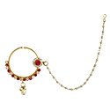 Stone Studded Non Piercing Nose Ring with Beaded Chain