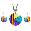 Multicolor Lacquered Shell Pendant Set