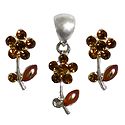 Faux Citrine Studded Pendant and Earrings