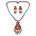 Lacquered Metal Pendant and Earrings